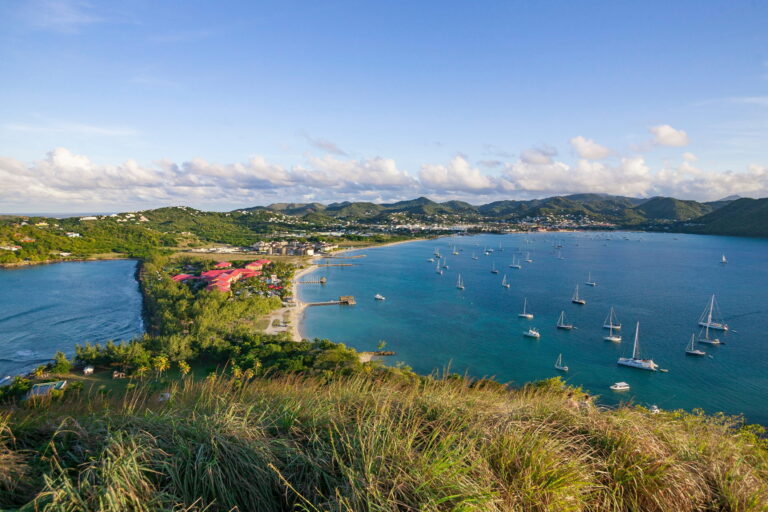 Yachts anchoring in famous Rodney Bay, Saint Lucia, West indies