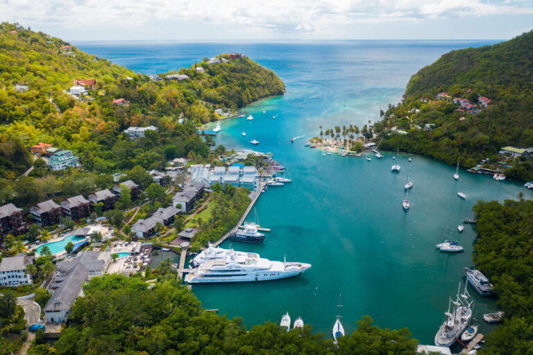 Sunny day in Marigot Bay, St. Lucia. perfect for vacation and boat tours