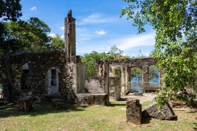 Ruins of old fortifications on Pigeon Island in St Lucia